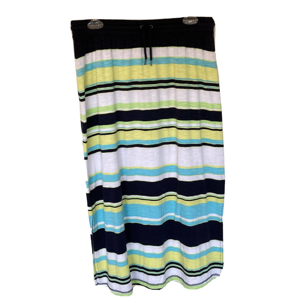 Talbots Maxi Skirt Sz M Petite Drawstring Waist Colorful Striped Beach Womens
